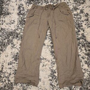 Lady Hathaway Linen Blend Roll-Tab Cargo Pants | Size 12 | Taupe
